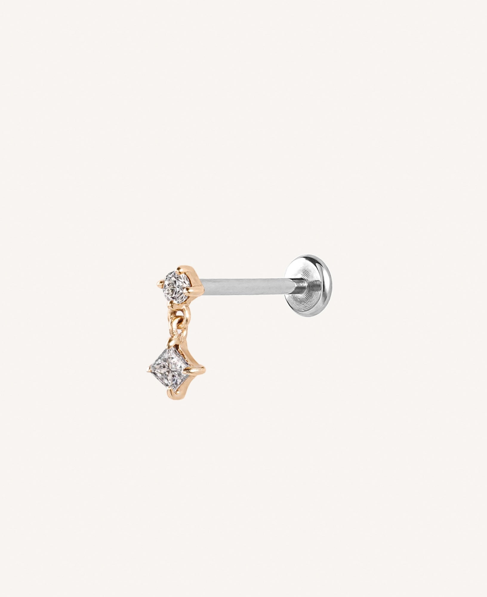 Carys 14k Solid Gold Princess Moissanite Drop Flatback Stud