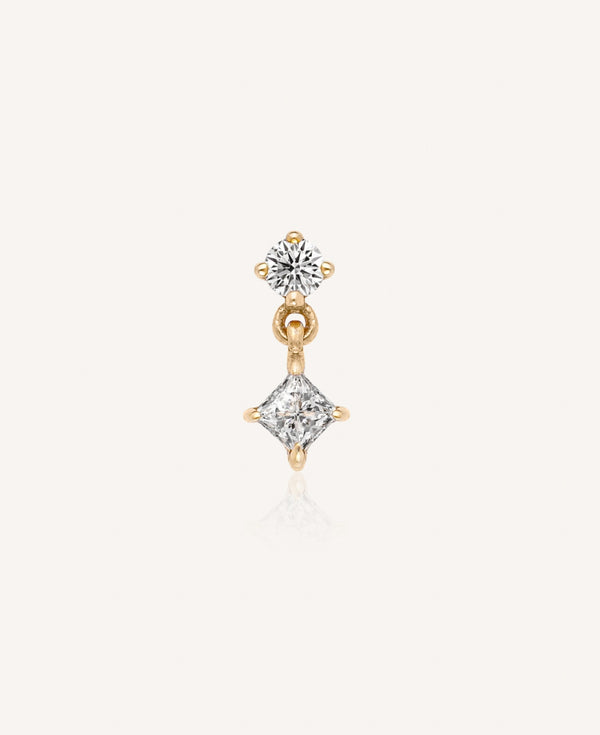 Carys 14k Solid Gold Princess Moissanite Drop Flatback Stud