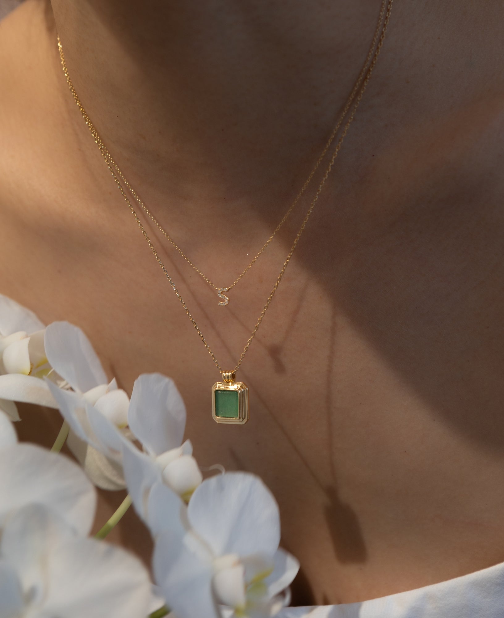 Esmeralda Aventurine Gold Square Pendant Necklace