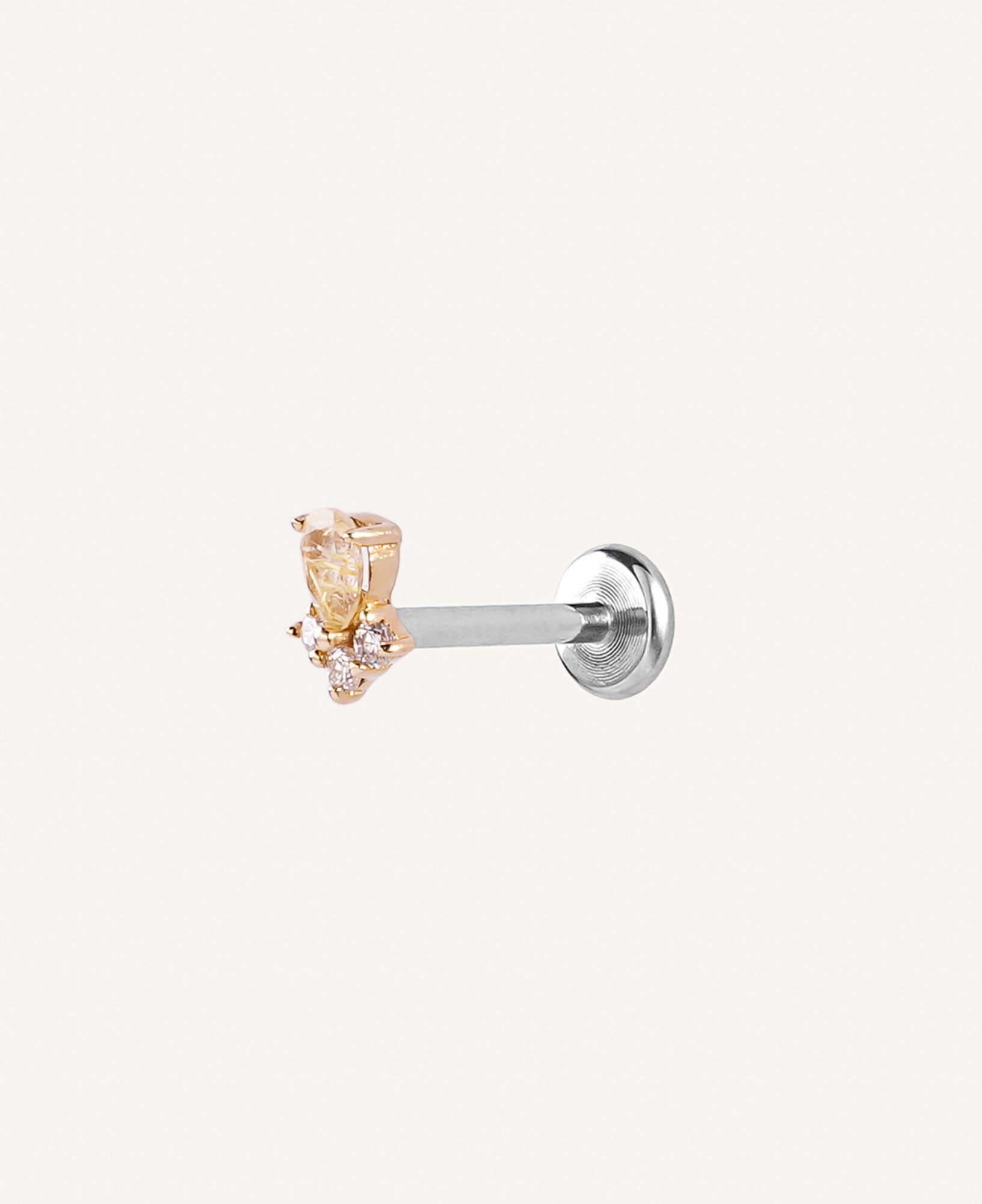 Ilsa 14k Solid Gold Rutilated Quartz Flatback Stud