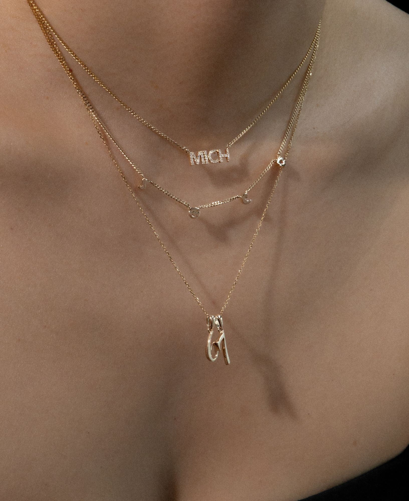 Lucia Custom Script Number Solid Gold Charm Necklace