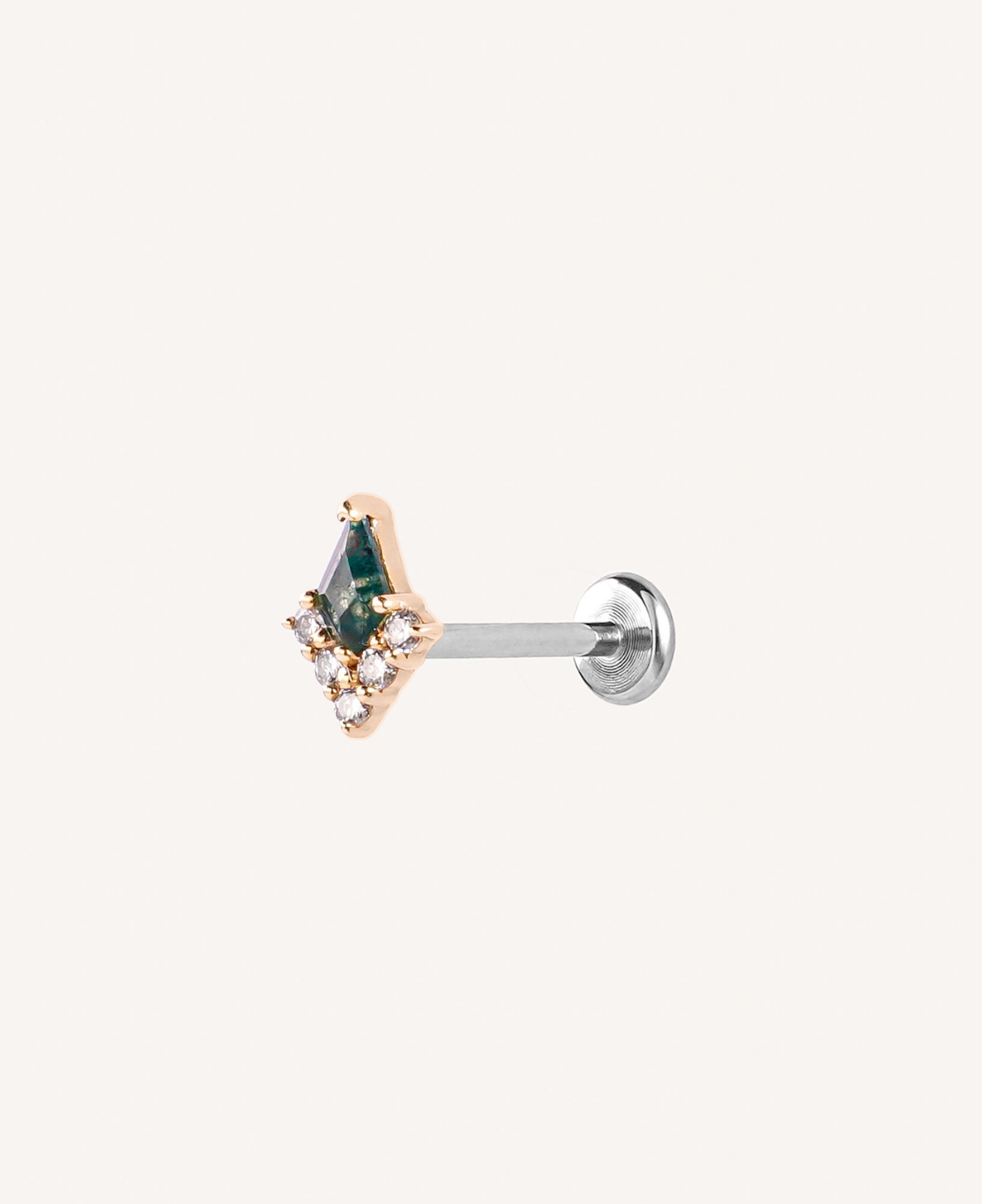 Niamh 14k Solid Gold Kite Moss Agate Flatback Stud