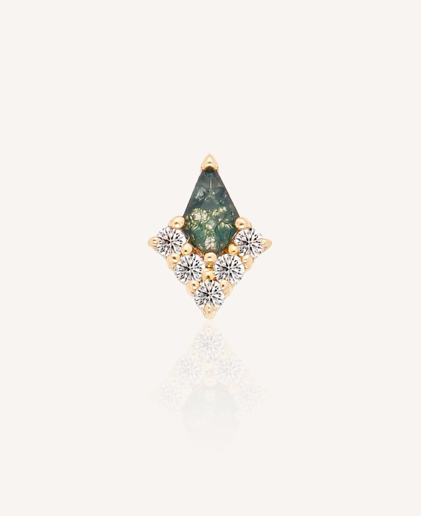 Niamh 14k Solid Gold Kite Moss Agate Flatback Stud
