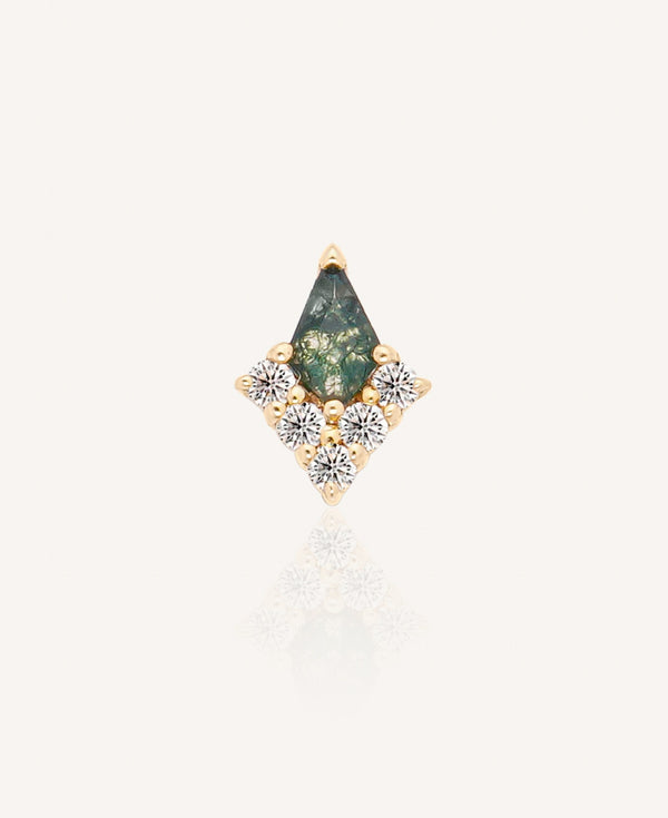 Niamh 14k Solid Gold Kite Moss Agate Flatback Stud