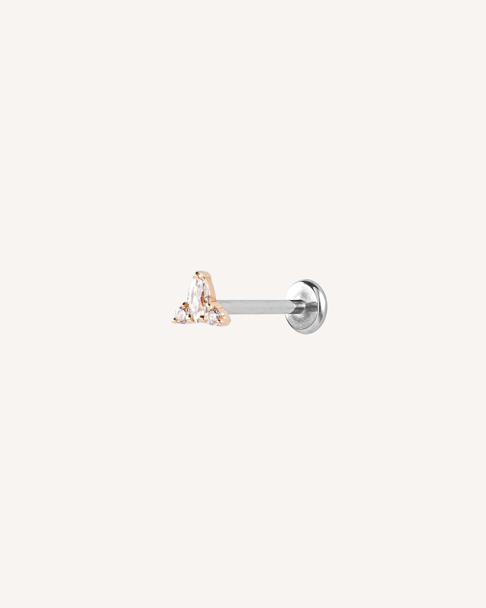 Arden 14k Solid Gold Marquise Trinity Flatback Stud