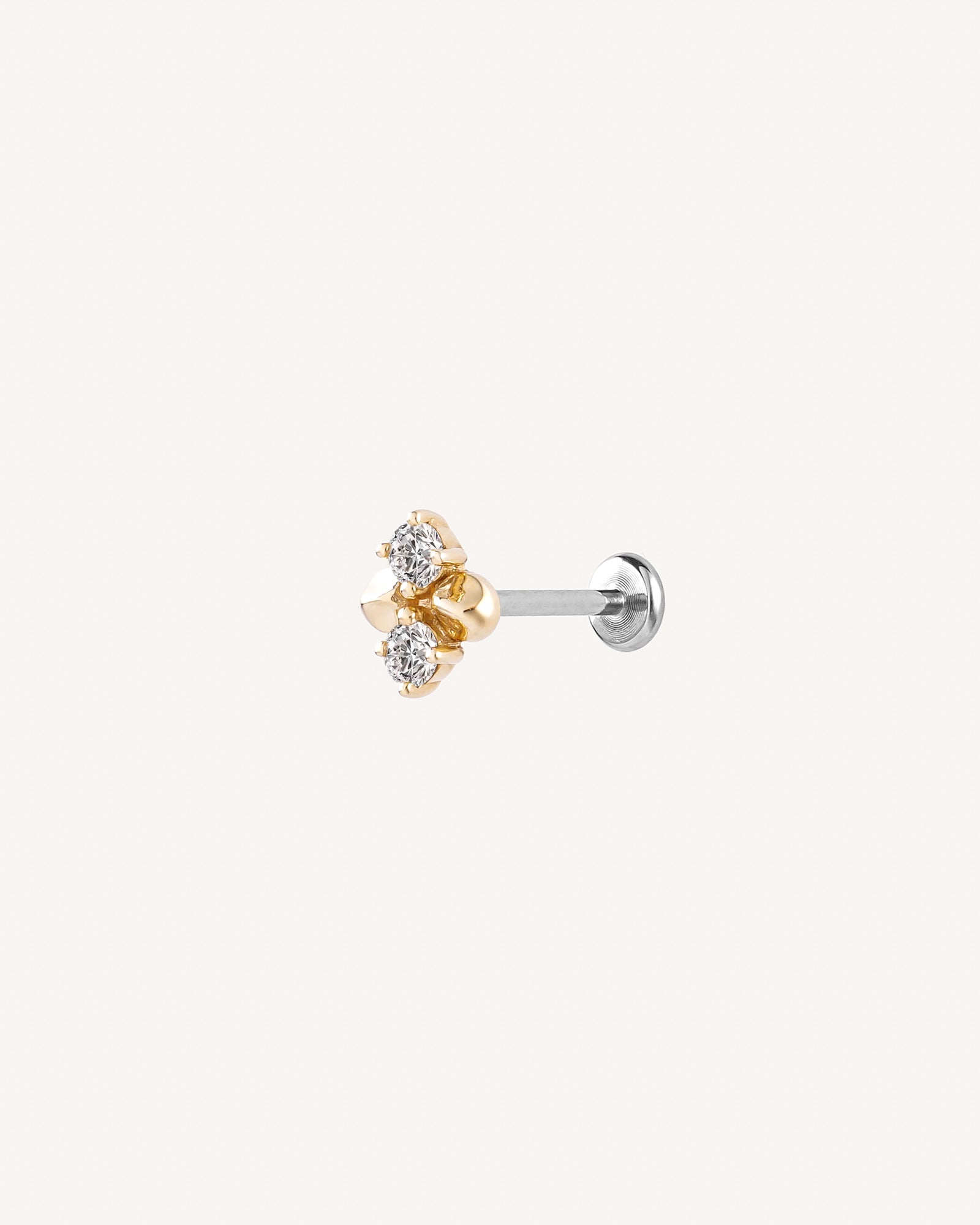 Rowyn 14k Solid Gold Duo Moissanite Pebble Flatback Stud