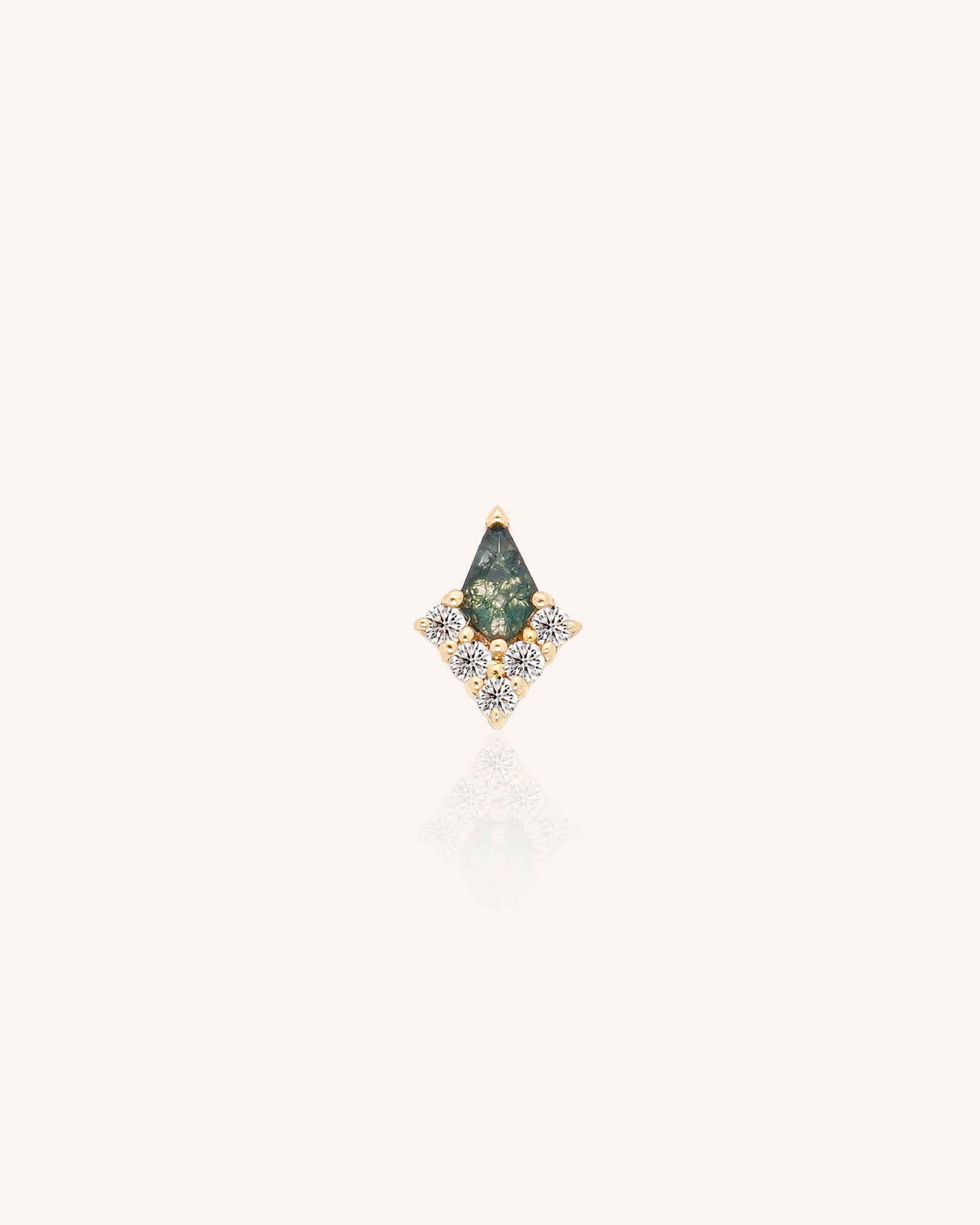 Niamh 14k Solid Gold Kite Moss Agate Flatback Stud