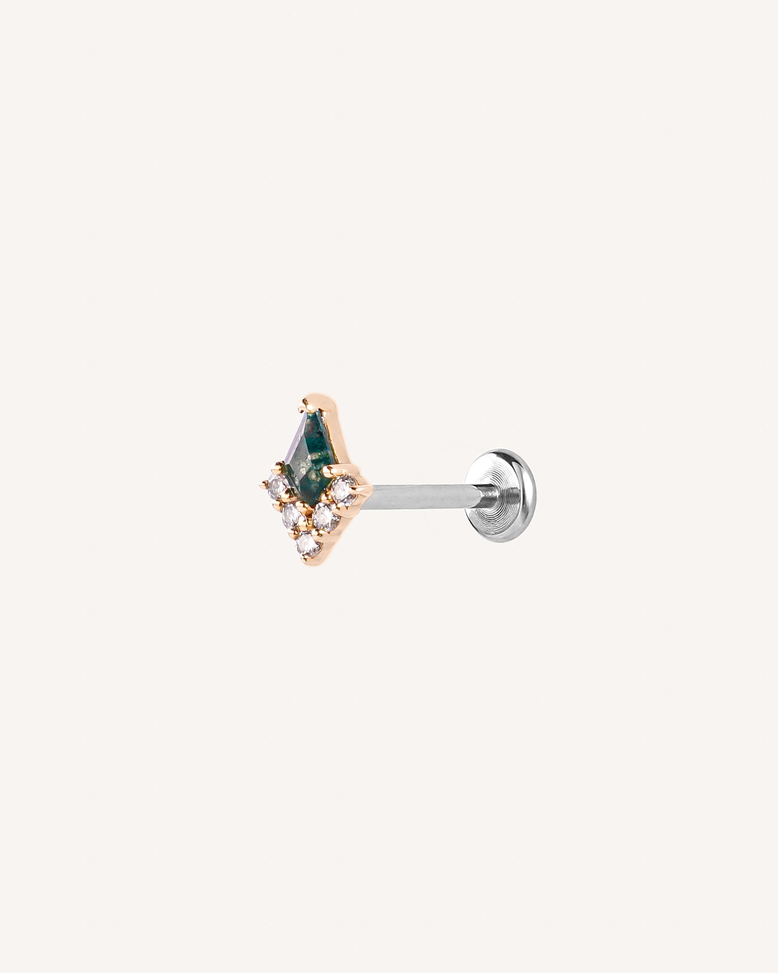 Niamh 14k Solid Gold Kite Moss Agate Flatback Stud