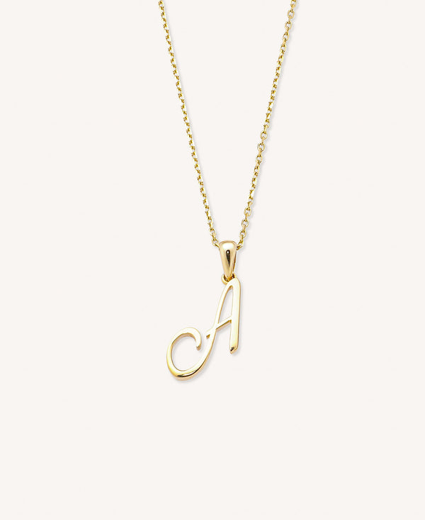 Lucia Custom Script Initial Solid Gold Charm Necklace