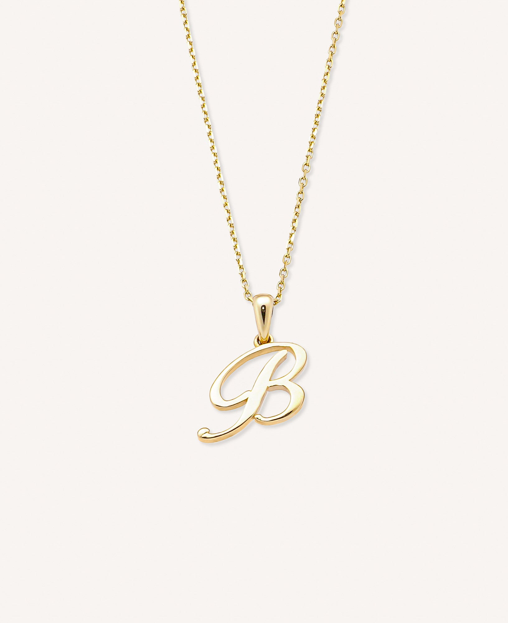 Lucia Custom Script Initial Solid Gold Charm Necklace