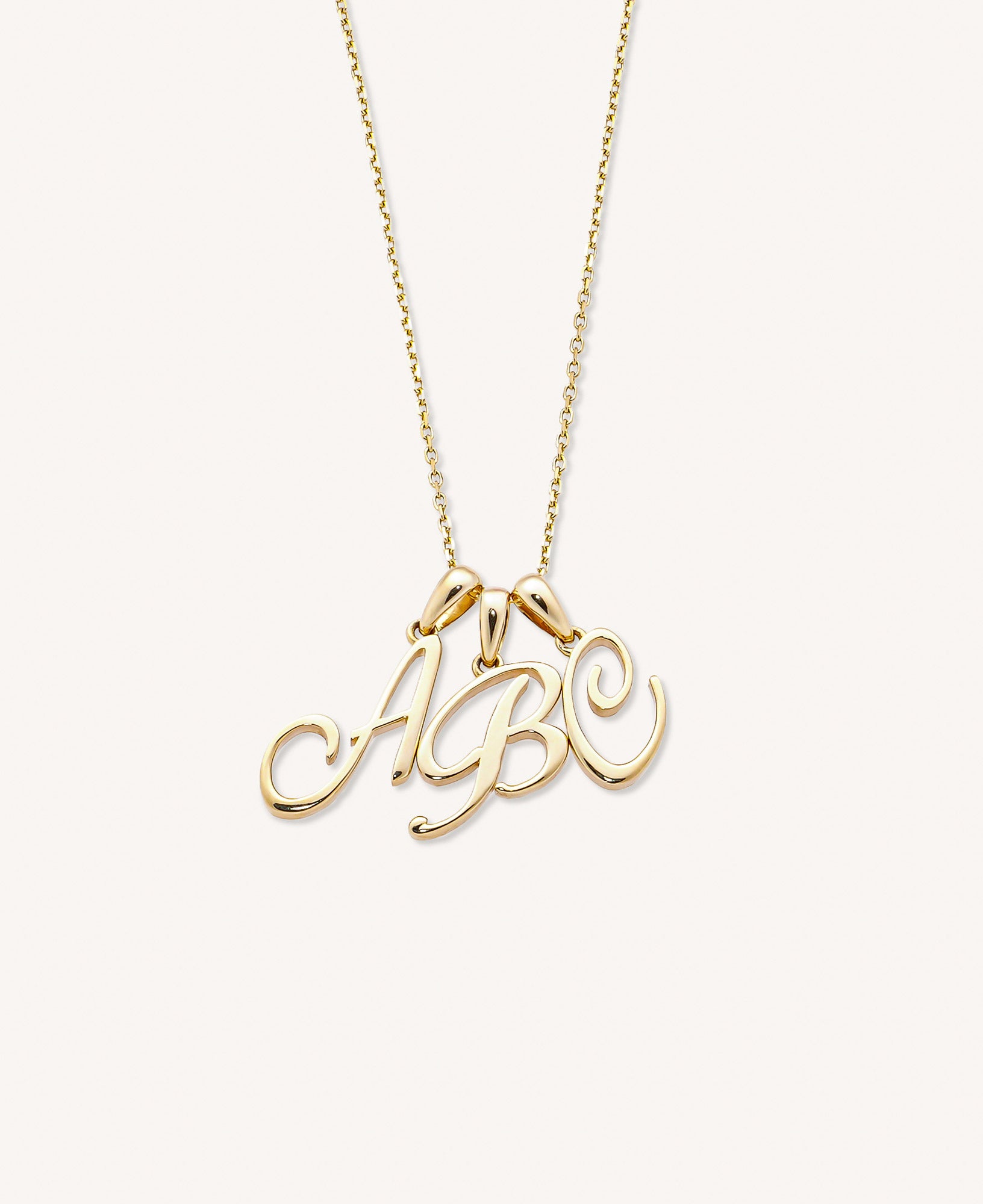Lucia Custom Script Initial Solid Gold Charm Necklace
