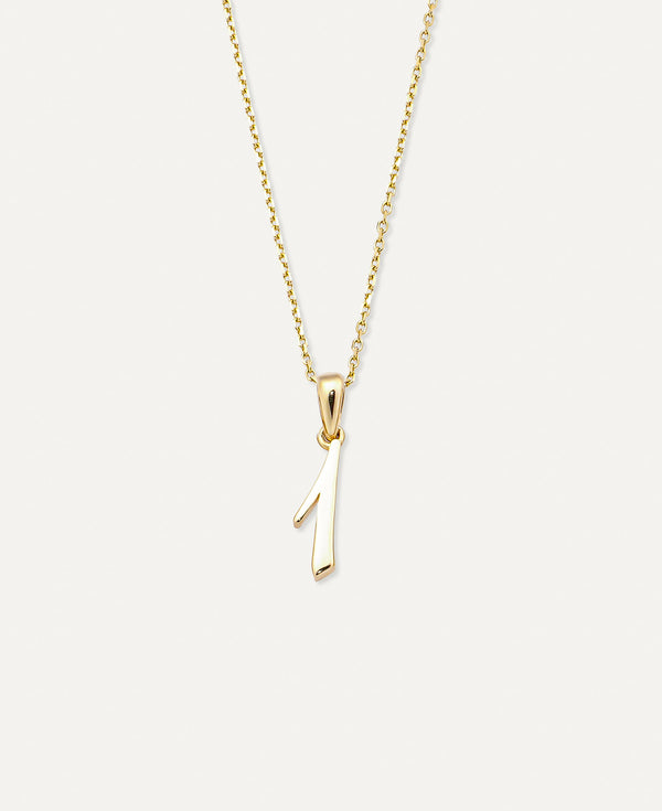 Lucia Custom Script Number Solid Gold Charm Necklace