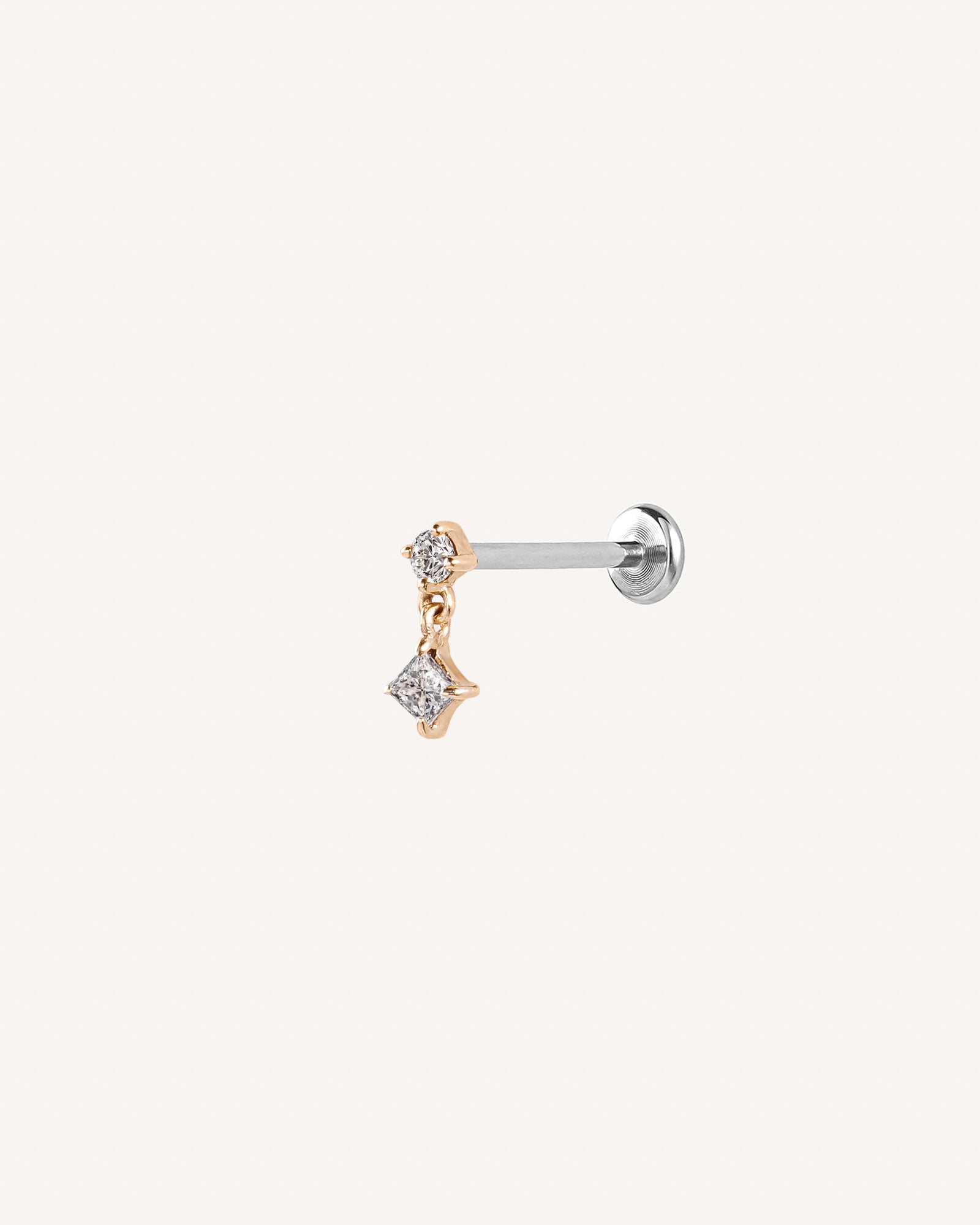 Carys 14k Solid Gold Princess Moissanite Drop Flatback Stud