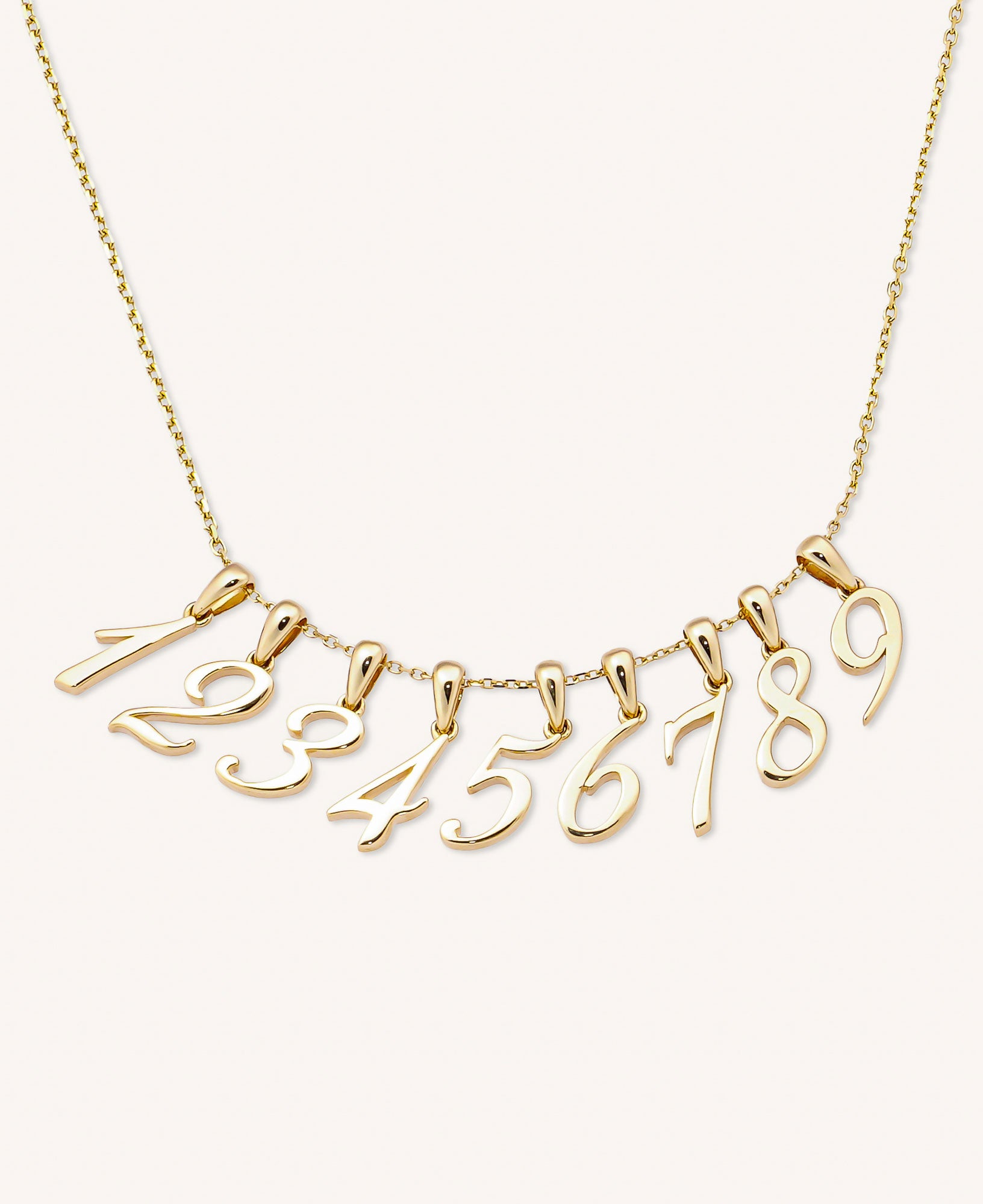 Lucia Custom Script Number Solid Gold Charm Necklace