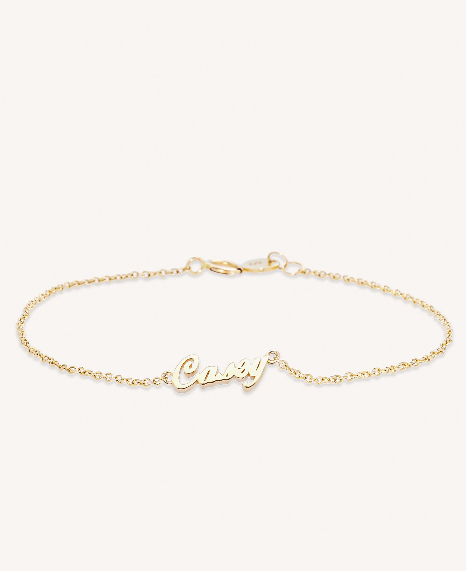 Evie Custom Script Solid Gold Nameplate Bracelet