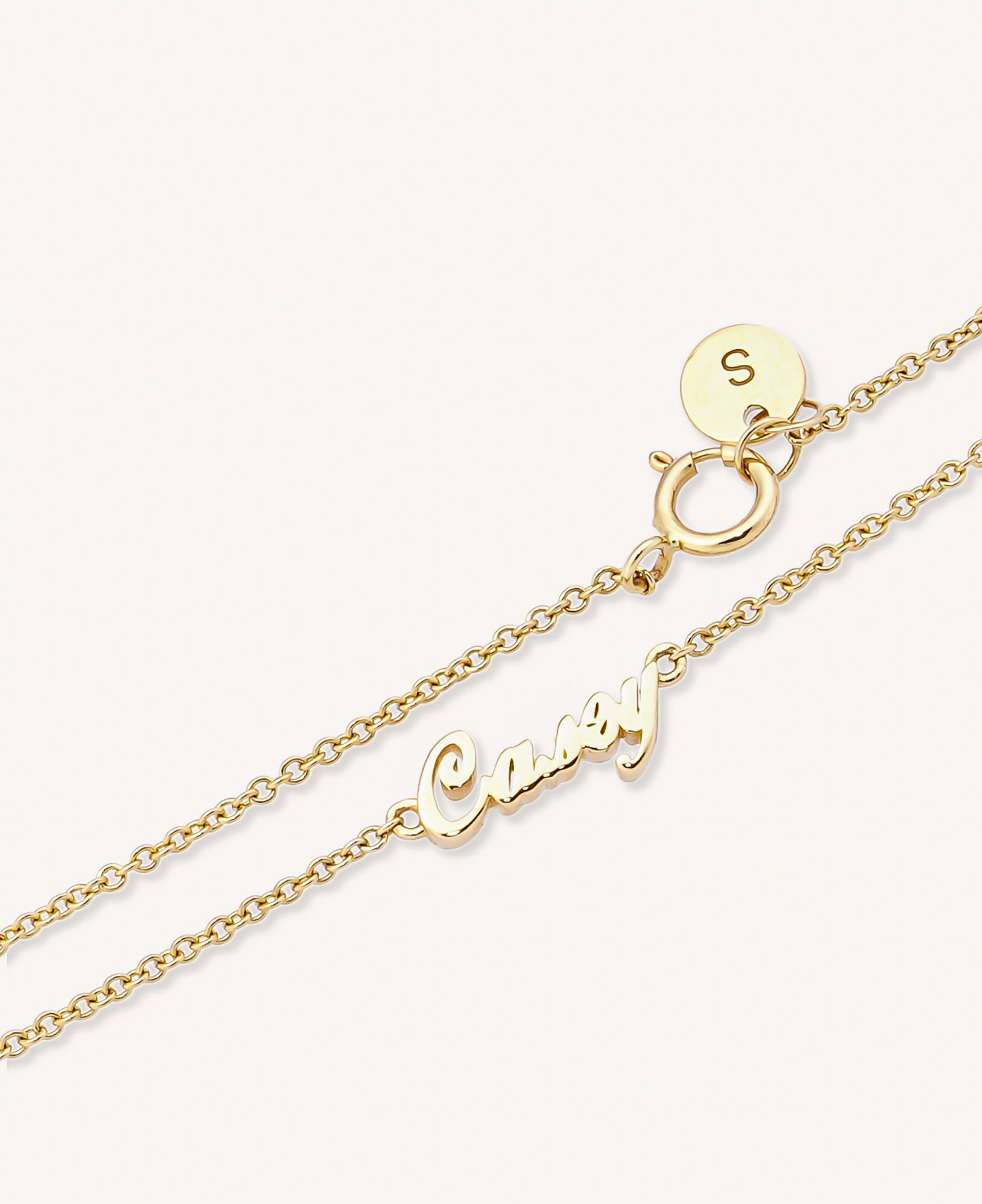 Evie Custom Script Solid Gold Nameplate Bracelet