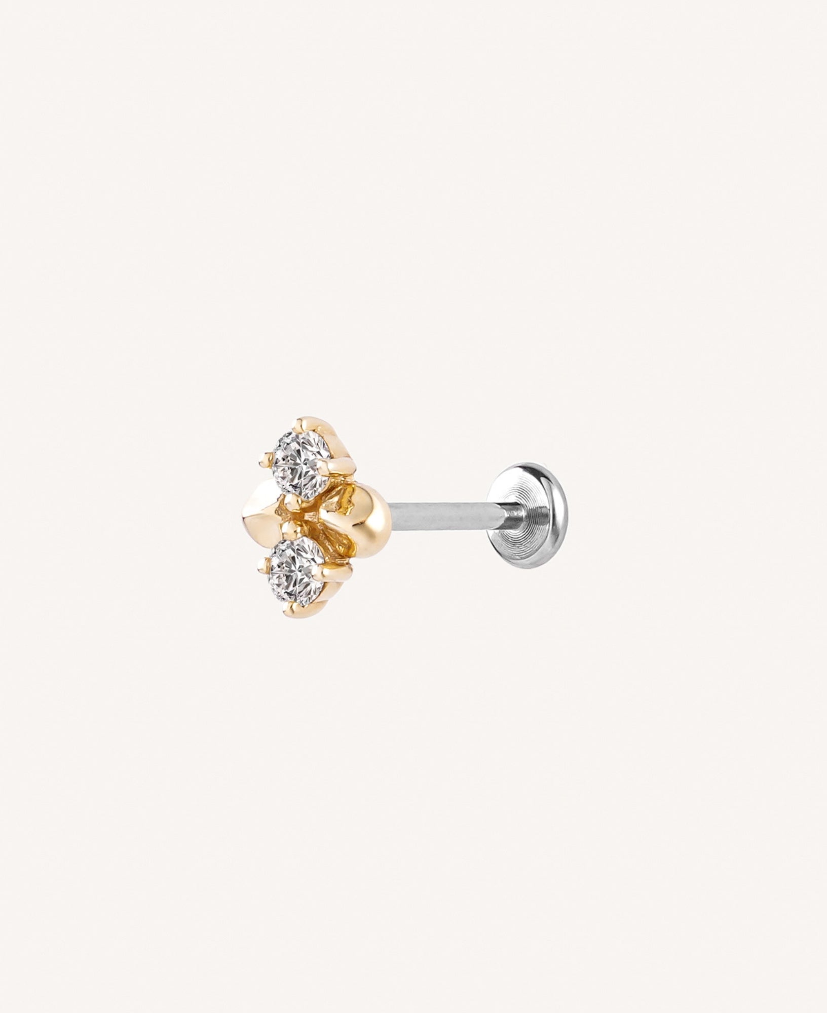 Rowyn 14k Solid Gold Duo Moissanite Pebble Flatback Stud
