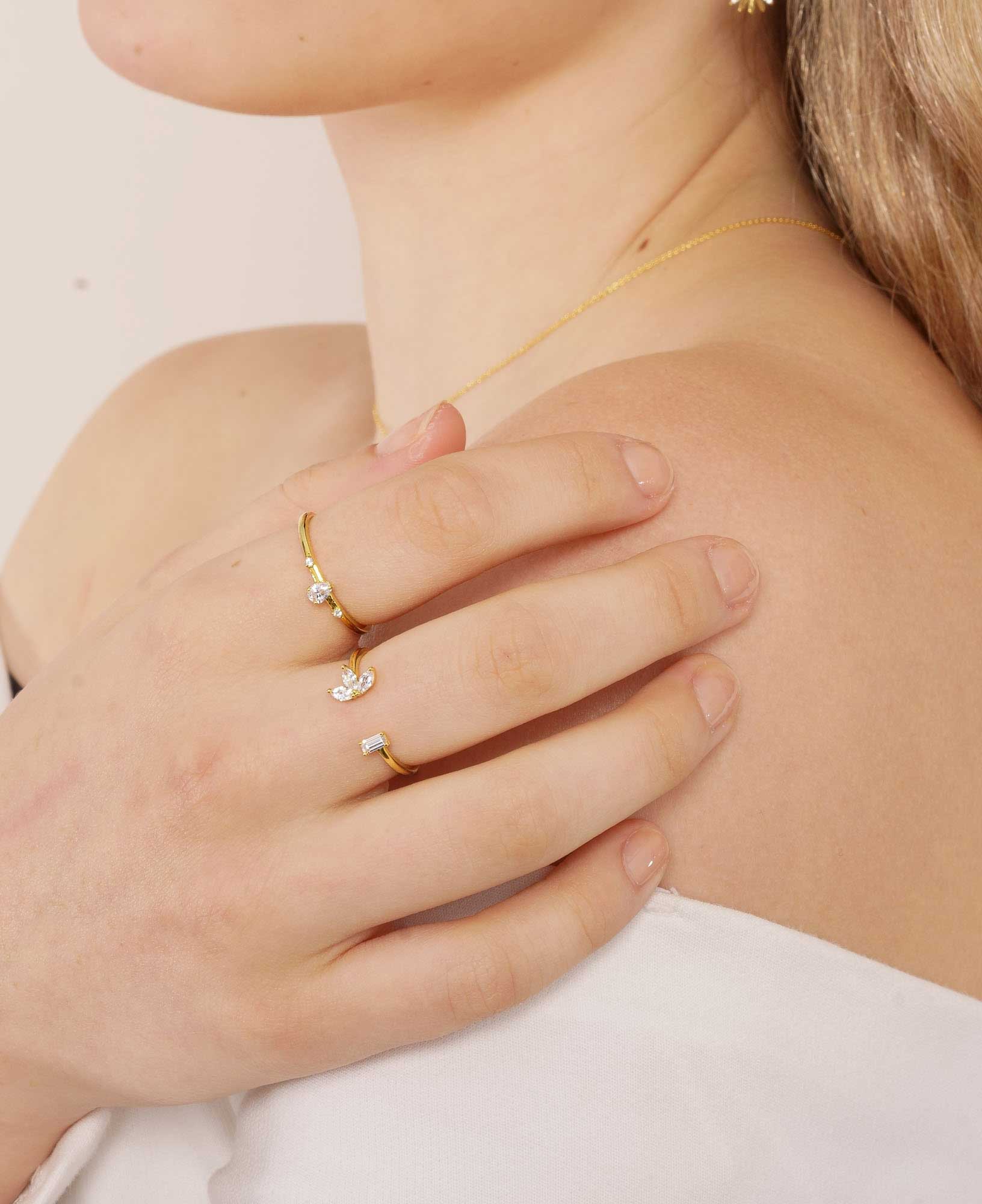 Claire Pear 14k Gold Open Dainty Ring shot on model - sachelle collective