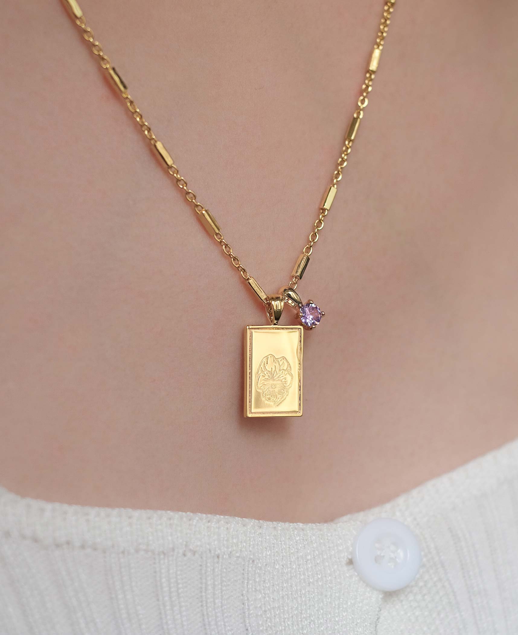 February - Violet Birth Flower Pendant Necklace