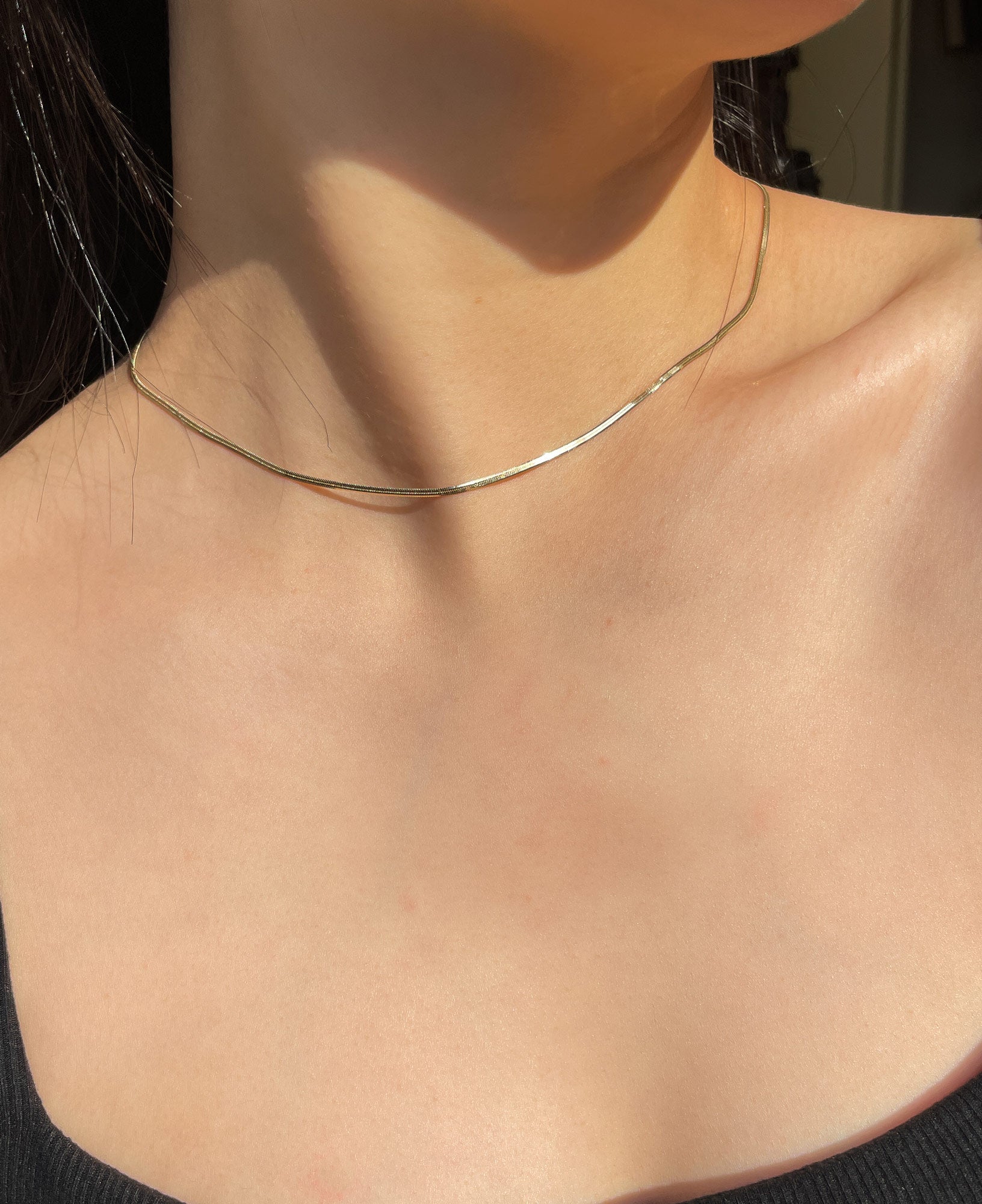 Marcelle 14k Solid Gold Baby Herringbone Chain Necklace