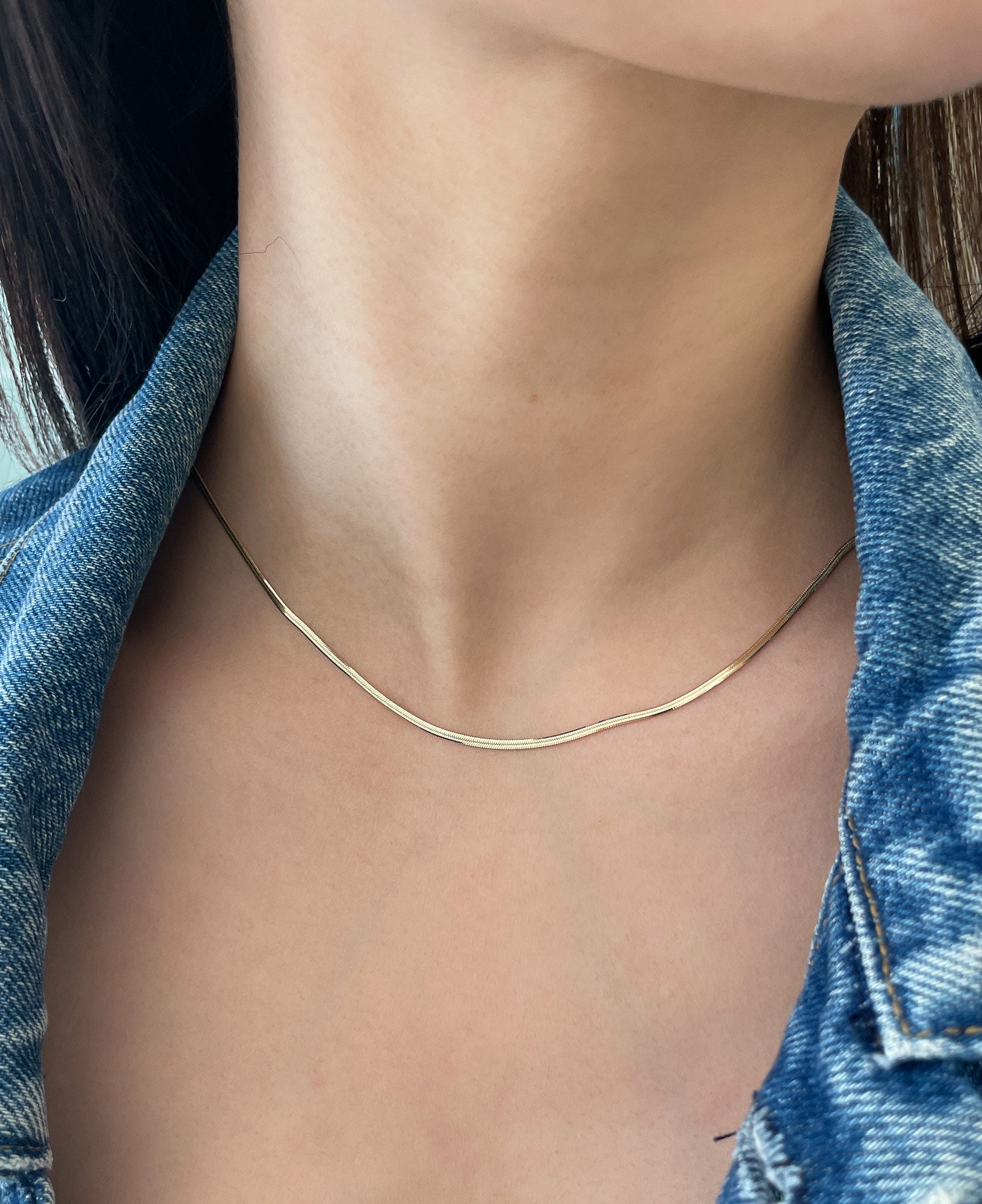 Marcelle 14k Solid Gold Baby Herringbone Chain Necklace