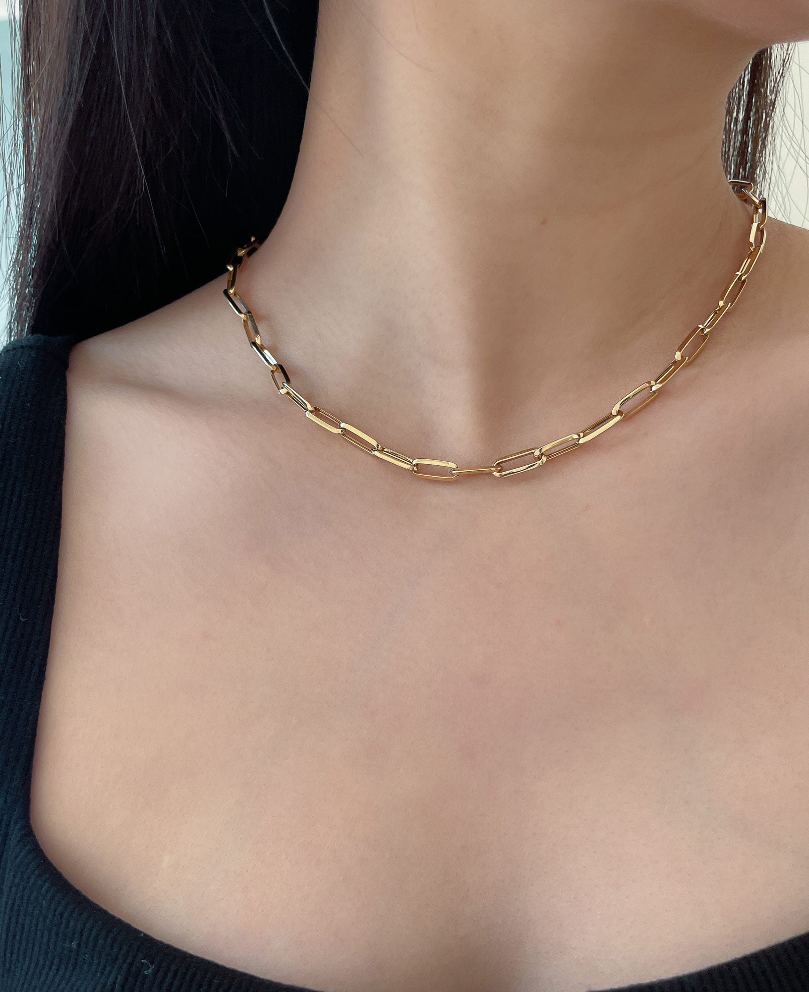 Kirsty 18k Solid Gold Hollow Paperclip Chain Necklace
