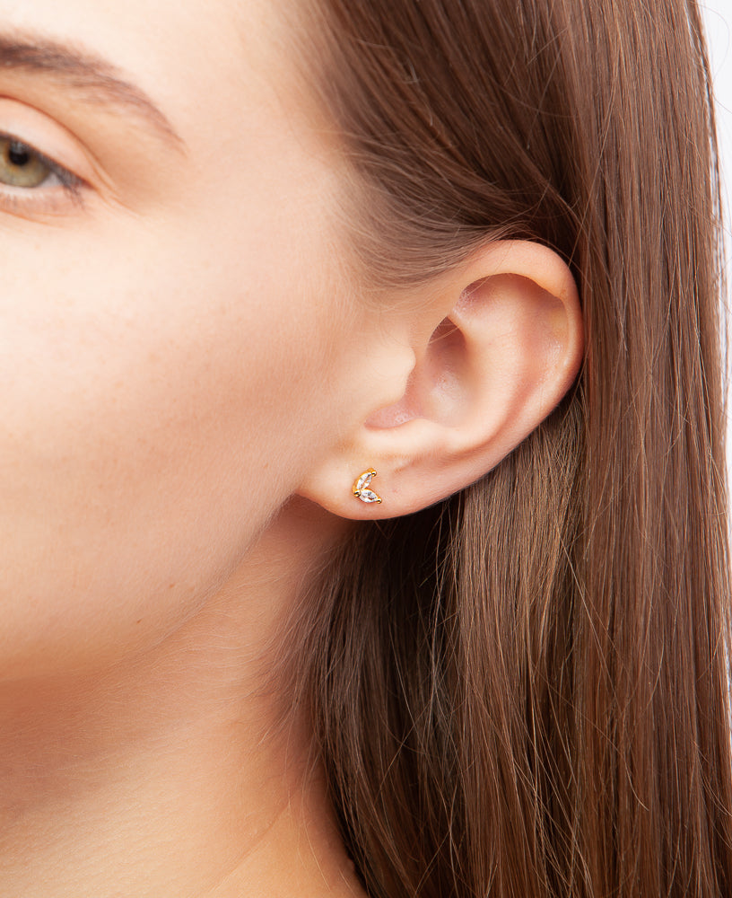 Model wearing Astrid CZ 14k Gold Stud Earring from Sachelle Collective