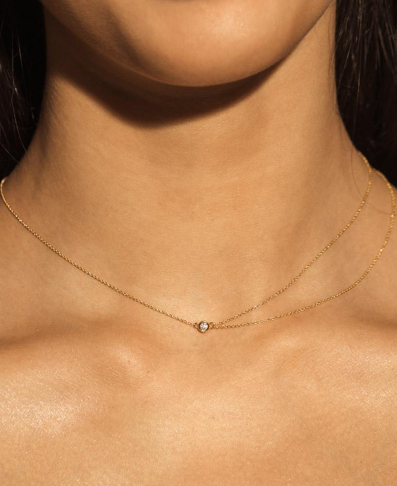 Noemie Double asymmetric Chain Bezel 14k Gold Necklace with adjustable length  - sachelle collective