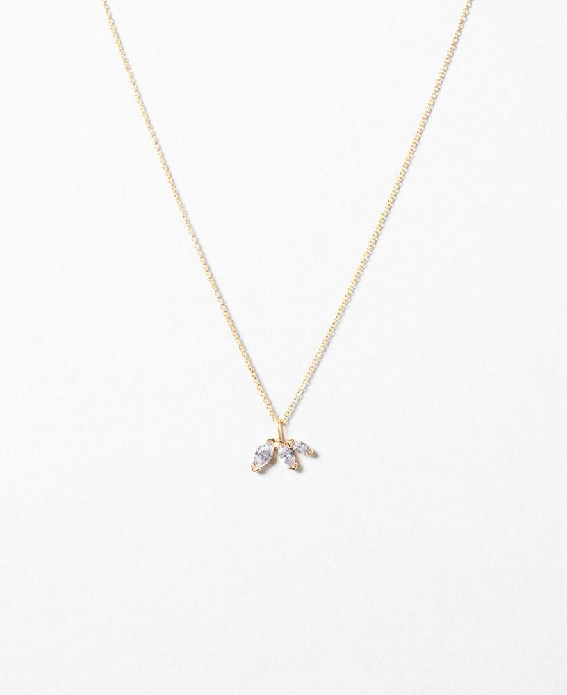 Colette Triple Marquee Pendant 24k Gold Necklace with Marquee cut cubic zirconia stone - sachelle collective