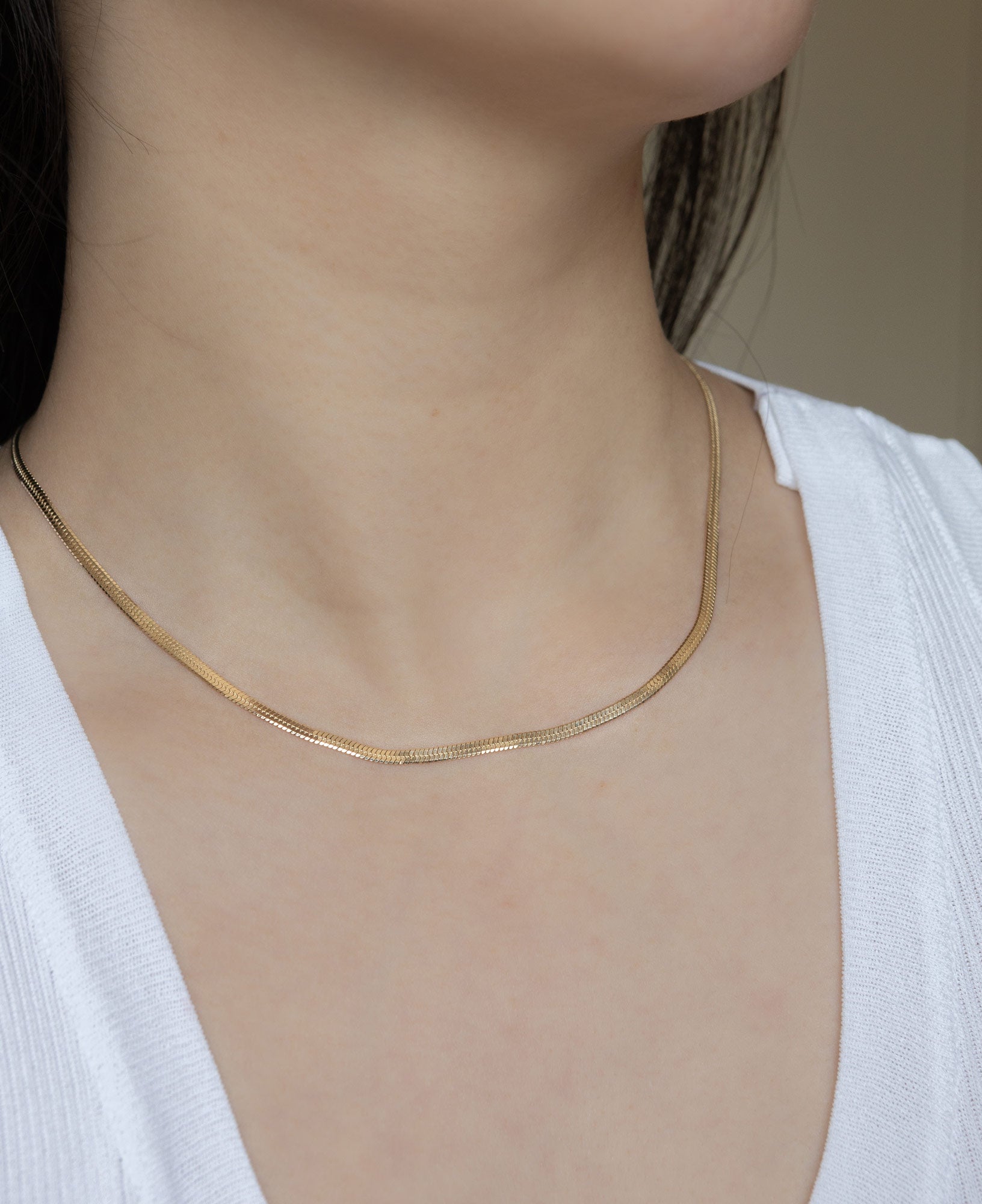 Gigi 14k Solid Gold Herringbone Chain Necklace