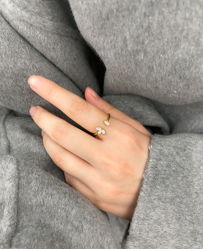 Camille Cubic zirconia 14k Gold Open Dainty Ring lifestyle shot on customer- sachelle collective