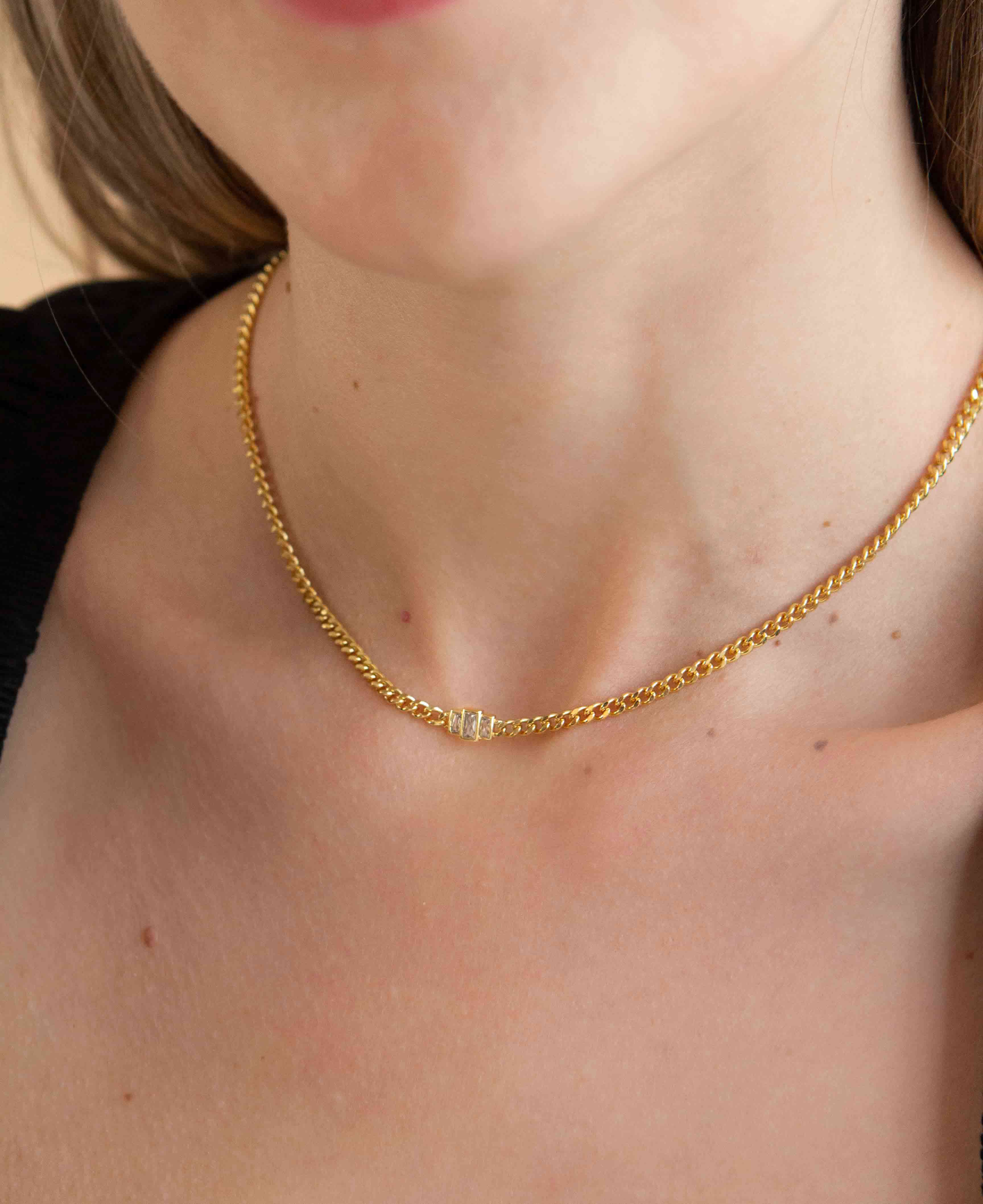Model wearing Agnes 14k Gold Chain Necklace
