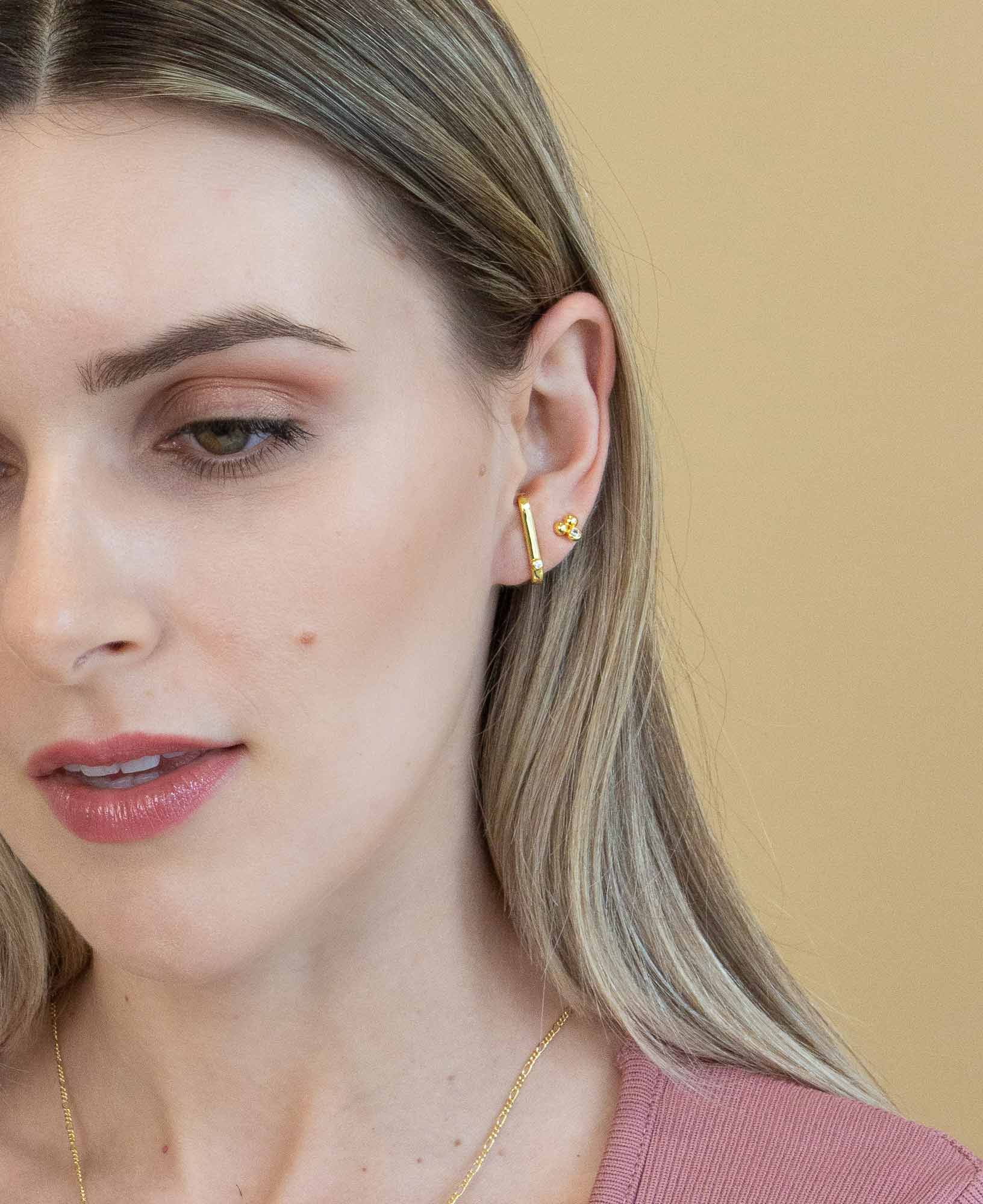 Model wearing the Ingrid BAr 14k Gold Earrings