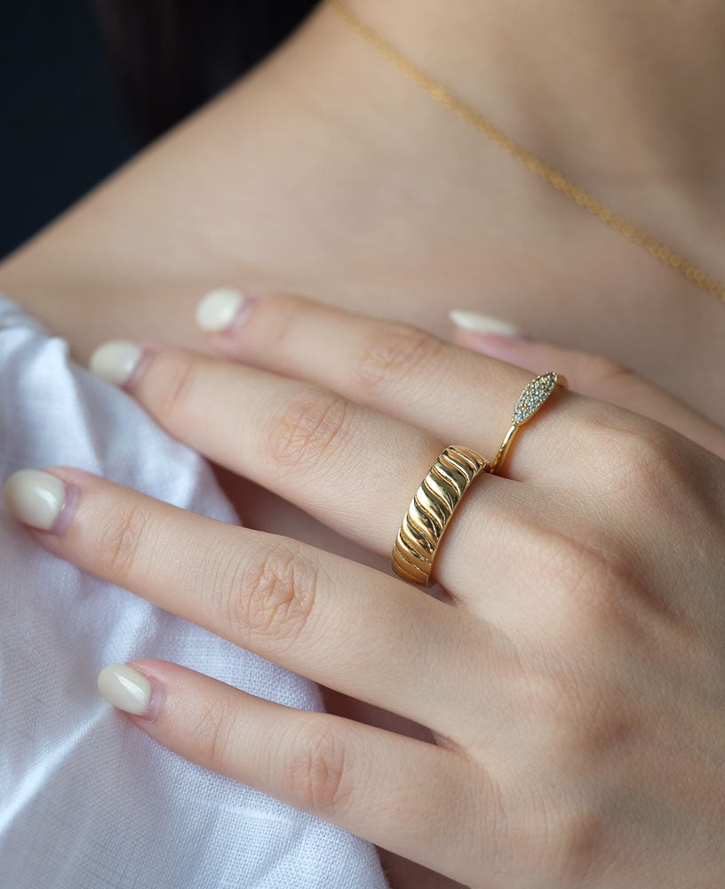 A close up shot of Jennie Wave 14k Gold Ring From Sachelle Collective