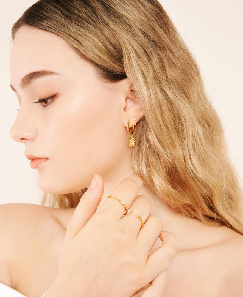Camille Cubic zirconia 14k Gold Open Dainty Ring lifestyle shot on model - sachelle collective