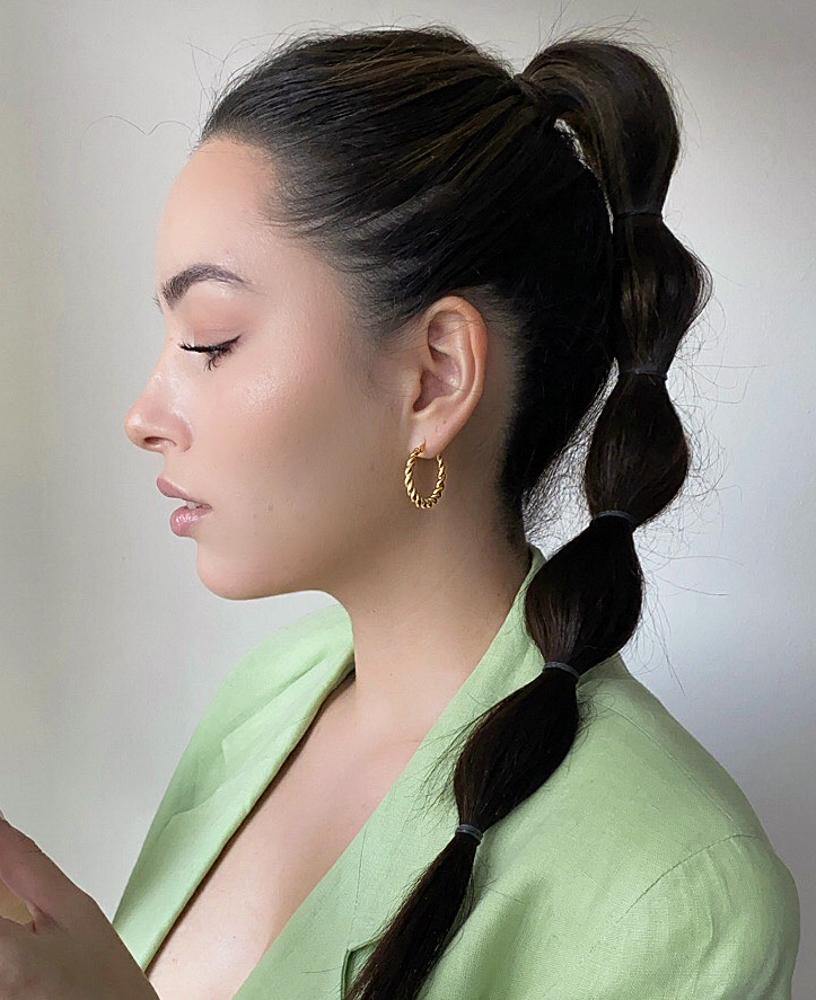 Noelle French Twist 18k Gold plated Hoop Earring on model lifestyle - sachelle collective