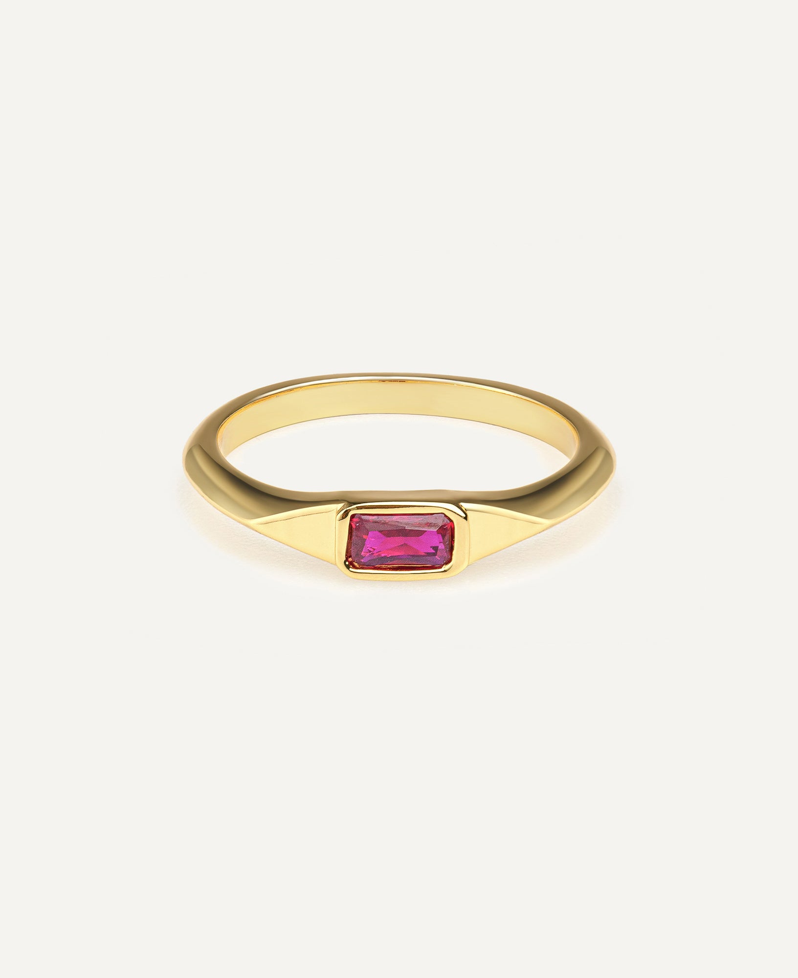 Winnie Baguette Ruby Cubic Zirconia Signet Ring Product Shot